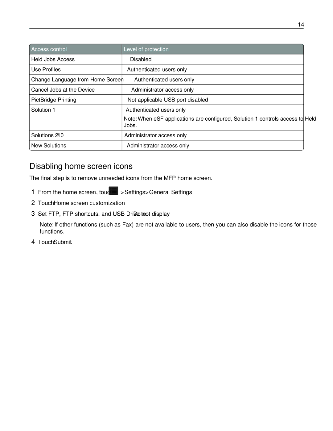 Lexmark X792DTE, 47B1001, 47B1000, X792DE manual Disabling home screen icons, Touch Home screen customization 