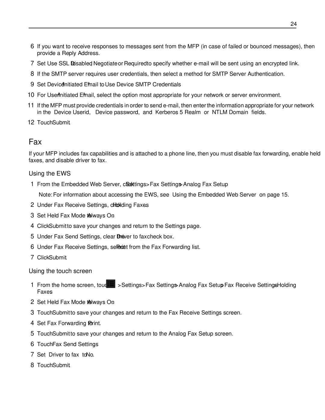 Lexmark 47B1001, 47B1000, X792DTE, X792DE manual Touch Fax Send Settings 