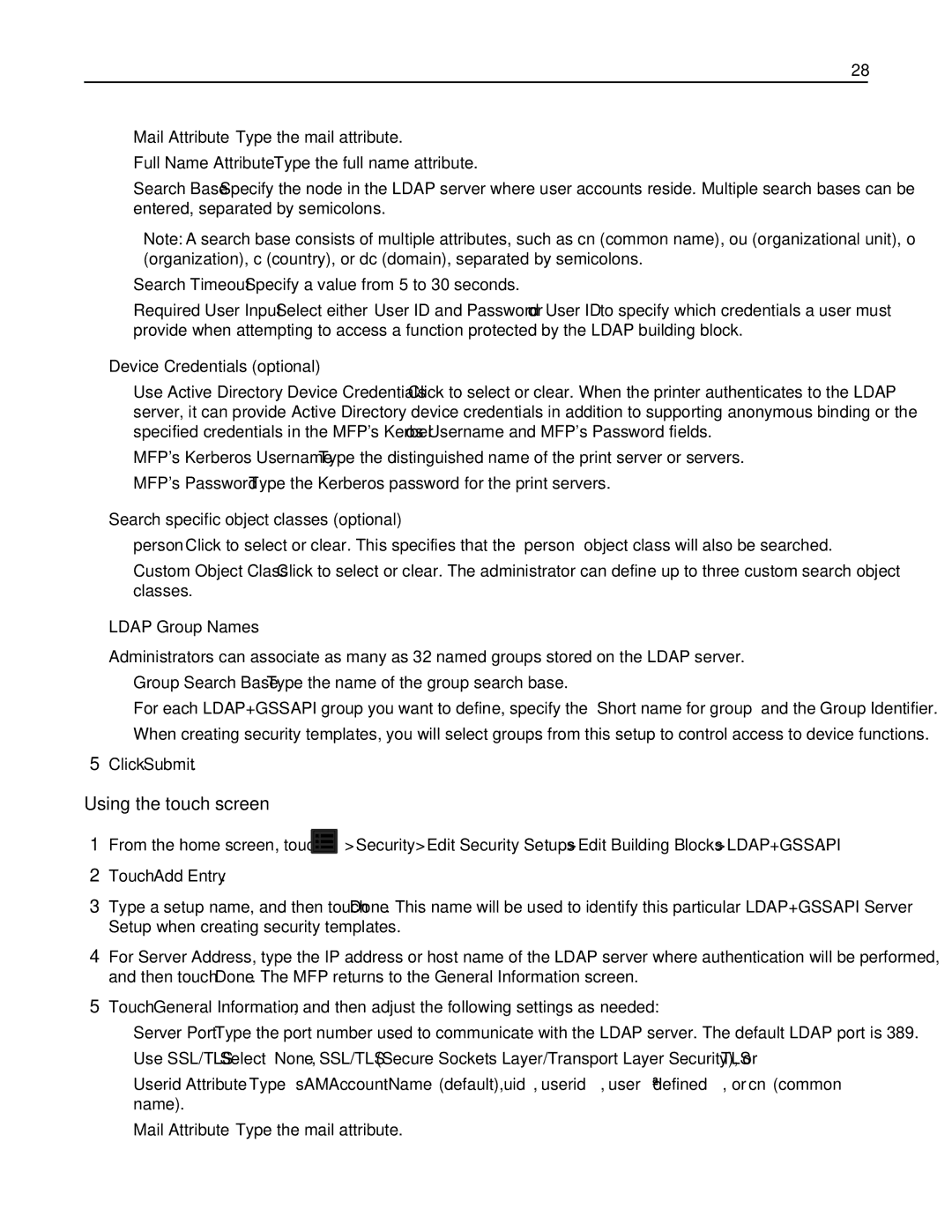 Lexmark 47B1001, 47B1000, X792DTE, X792DE manual Search specific object classes optional, Ldap Group Names 