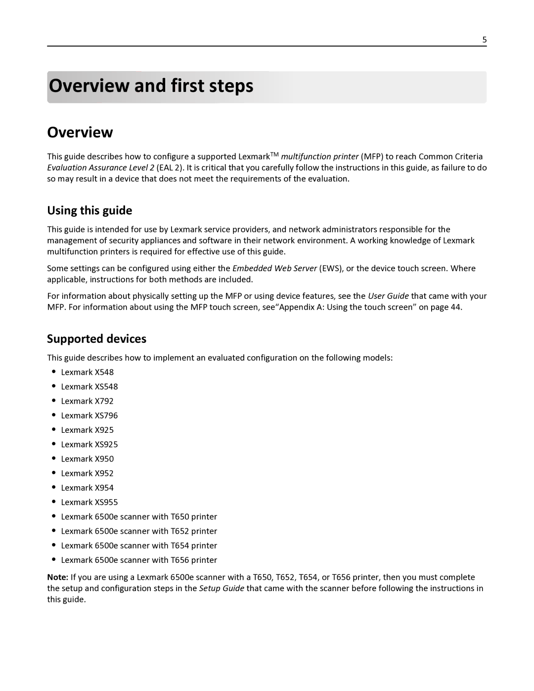 Lexmark 47B1000, 47B1001, X792DTE, X792DE manual Overview and first steps, Using this guide, Supported devices 