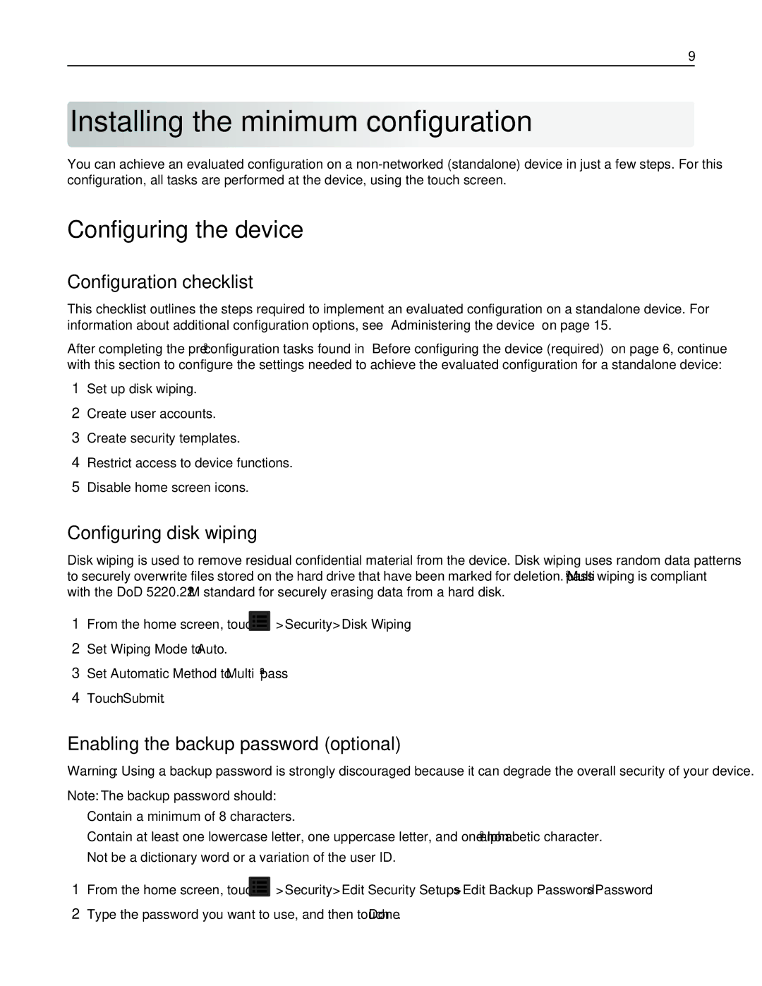 Lexmark 47B1000, 47B1001, X792DTE Installing the minimum configuration, Configuring the device, Configuration checklist 