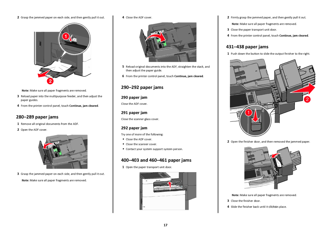 Lexmark 47B1285, 47BT021 manual paper jams, Paper jam 