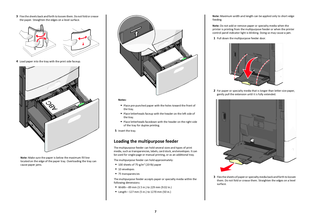 Lexmark 47B1285, 47BT021 manual Loading the multipurpose feeder 