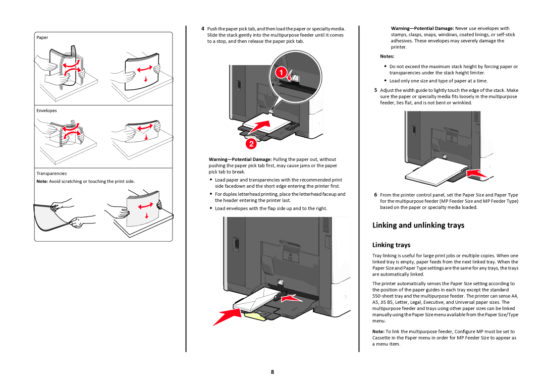 Lexmark 47BT021, 47B1285 manual Linking and unlinking trays, Linking trays 