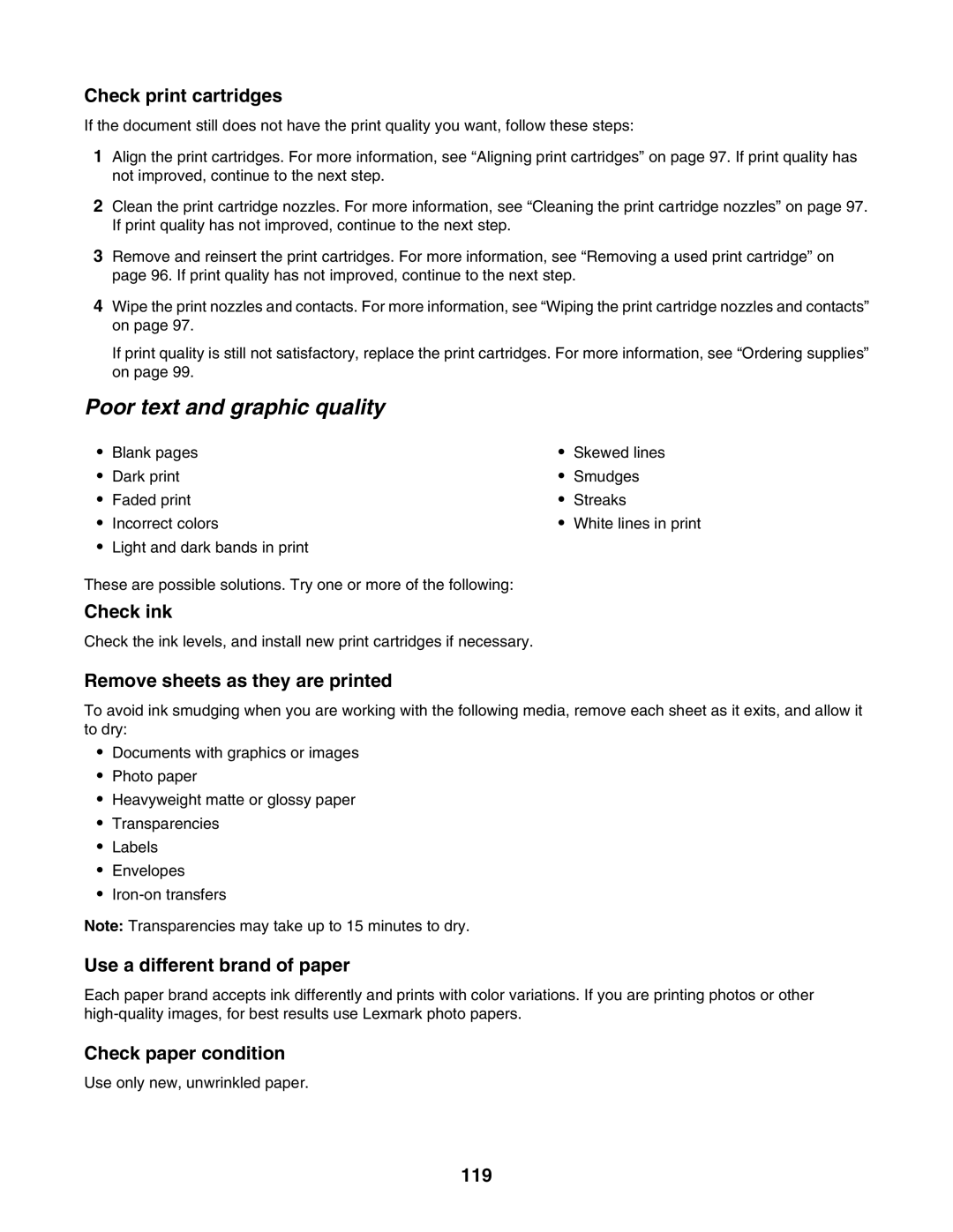 Lexmark 4800 Series manual Poor text and graphic quality 