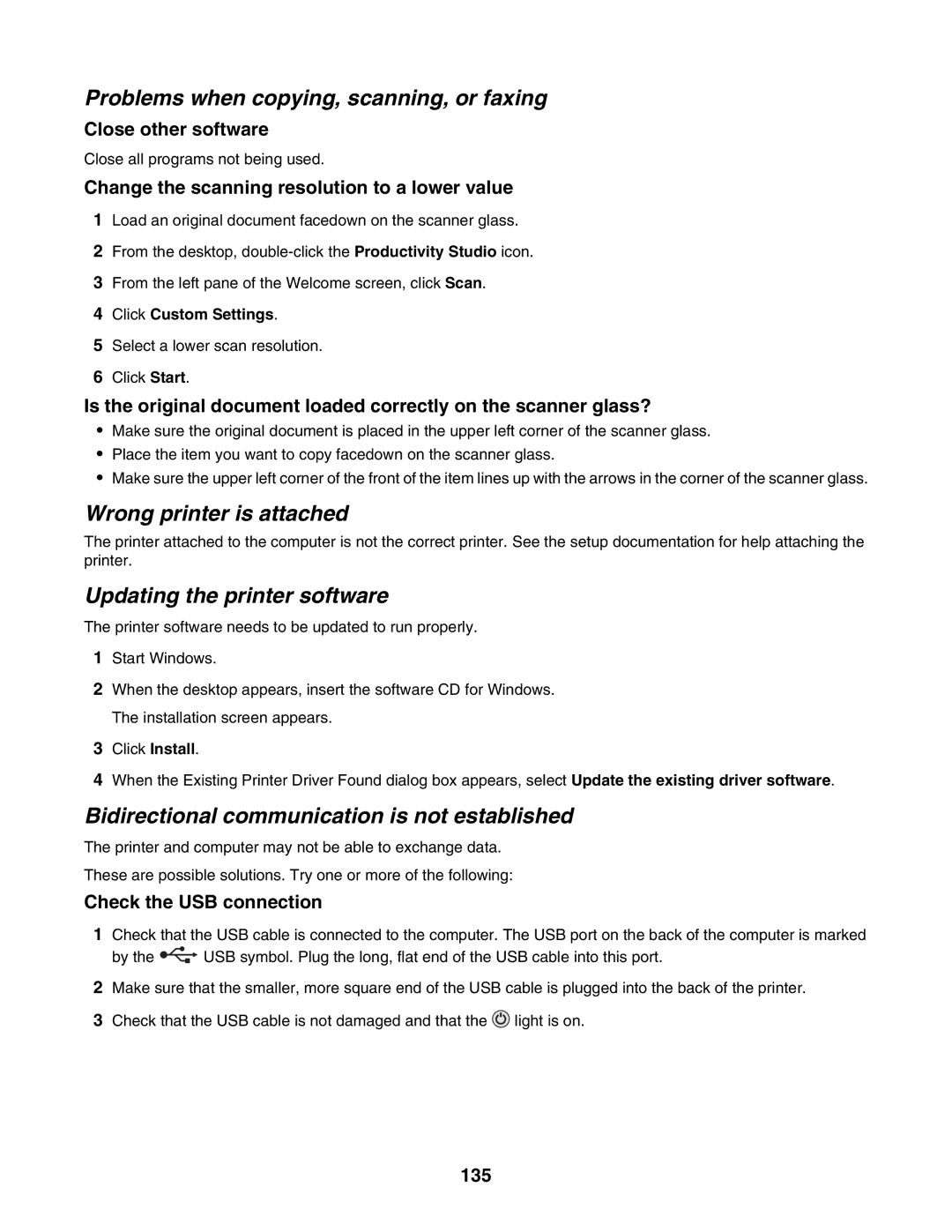 Lexmark 4800 Series Problems when copying, scanning, or faxing, Wrong printer is attached, Updating the printer software 