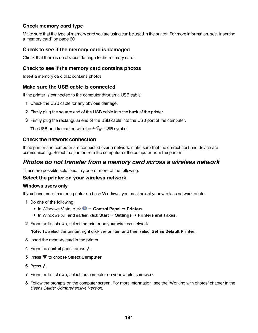 Lexmark 4800 Series manual Check to see if the memory card is damaged, Check to see if the memory card contains photos, 141 