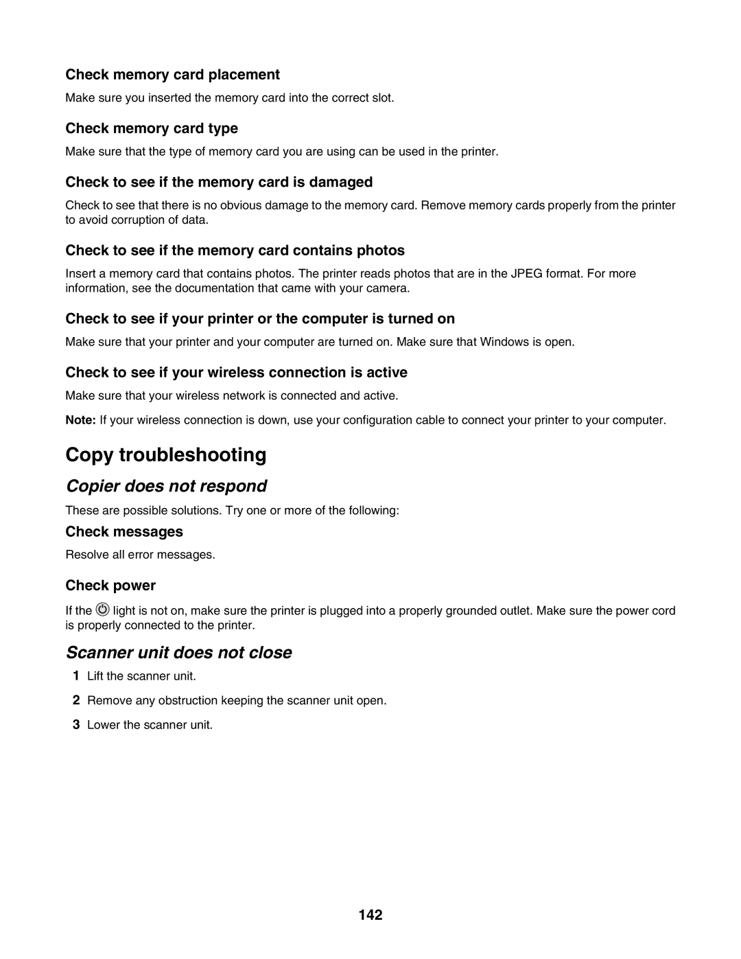 Lexmark 4800 Series manual Copy troubleshooting, Copier does not respond, Scanner unit does not close 