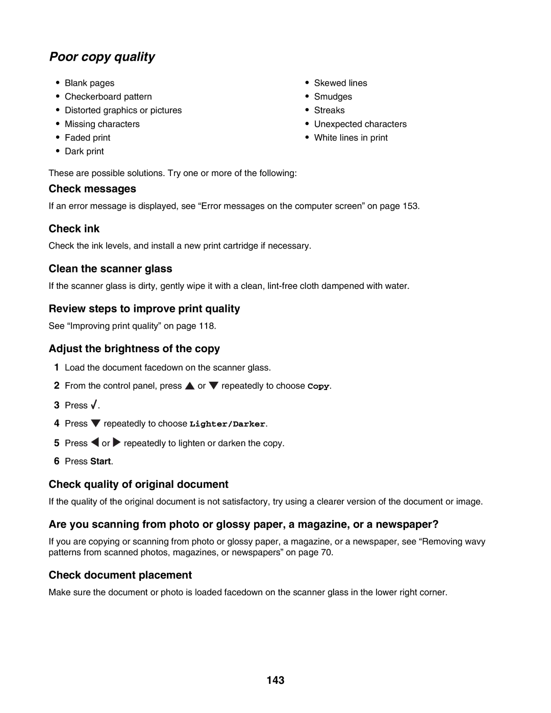 Lexmark 4800 Series manual Poor copy quality 