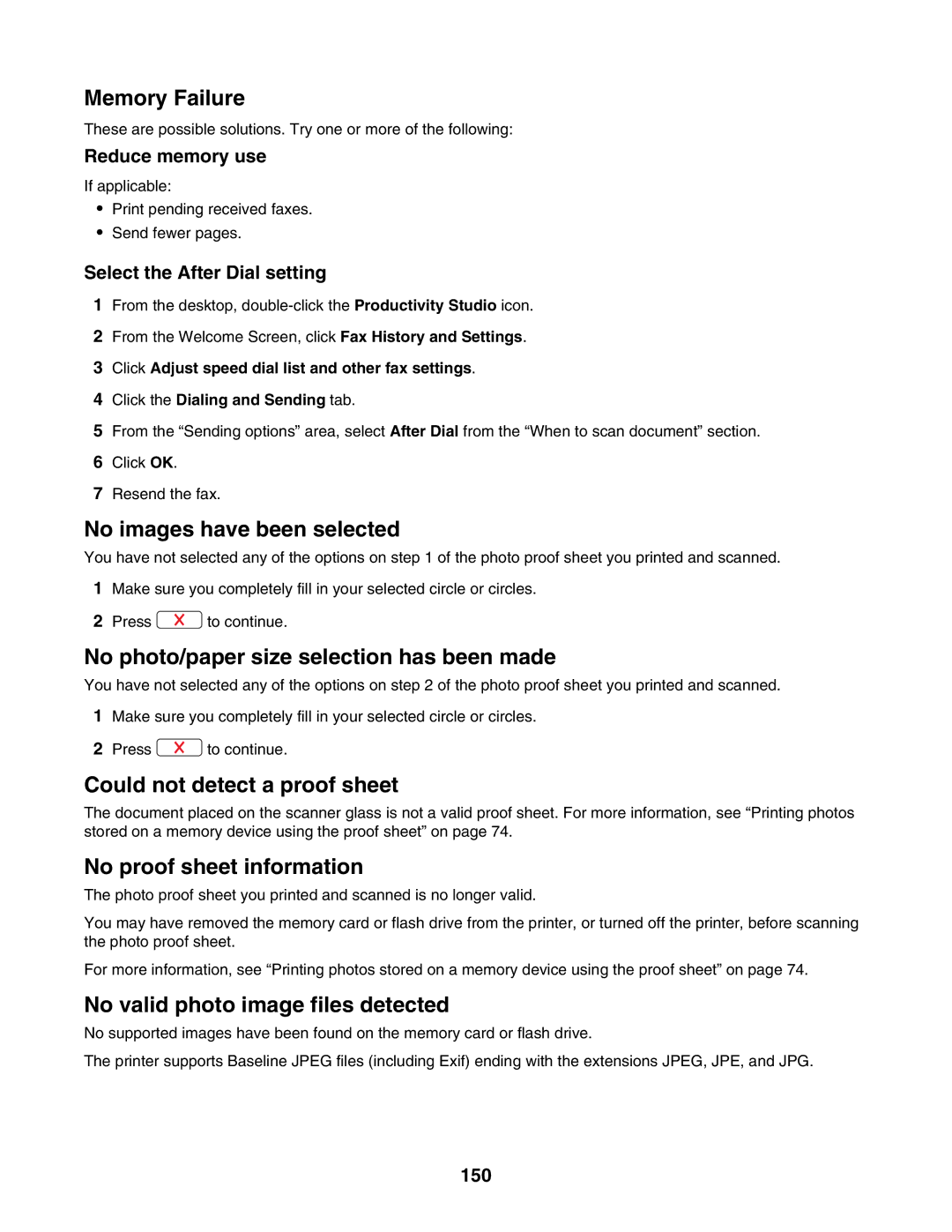 Lexmark 4800 Series manual Reduce memory use, Select the After Dial setting, 150 