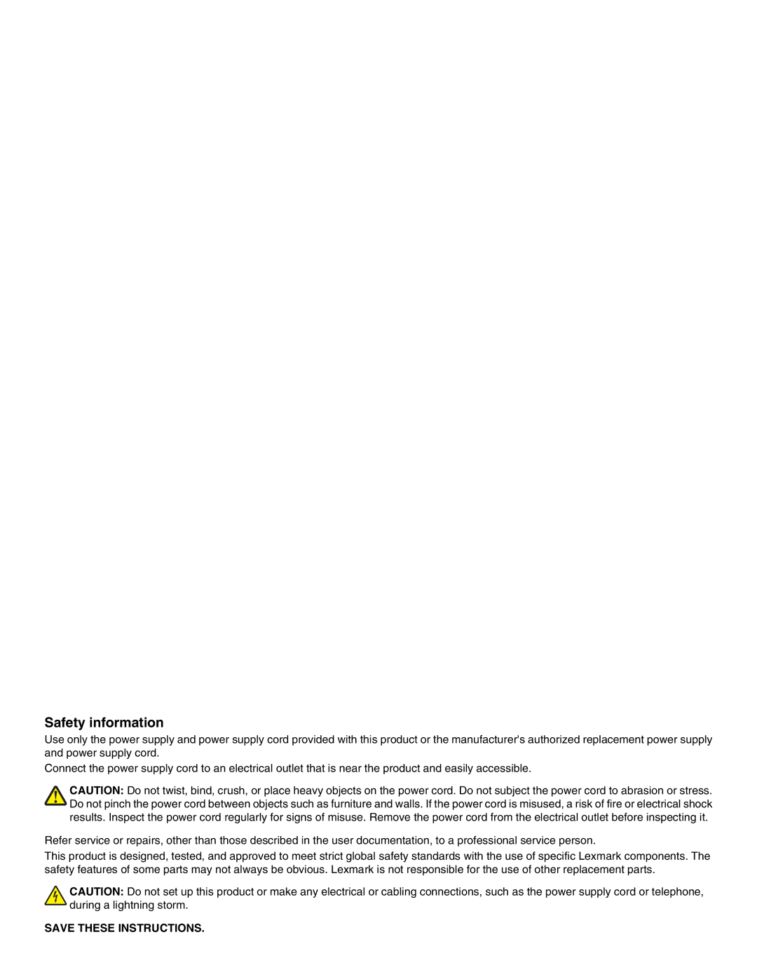 Lexmark 4800 Series manual Safety information 