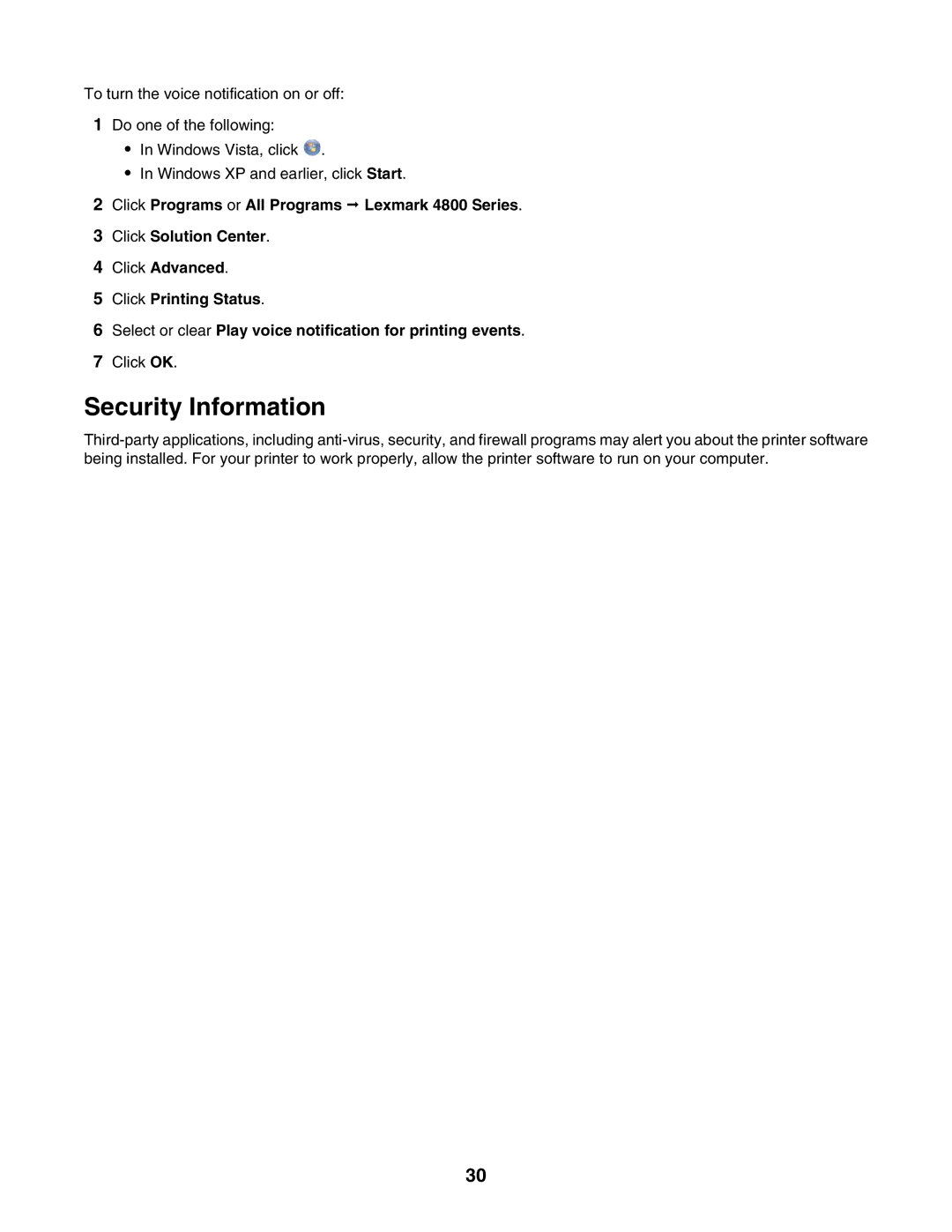 Lexmark 4800 Series manual Security Information 