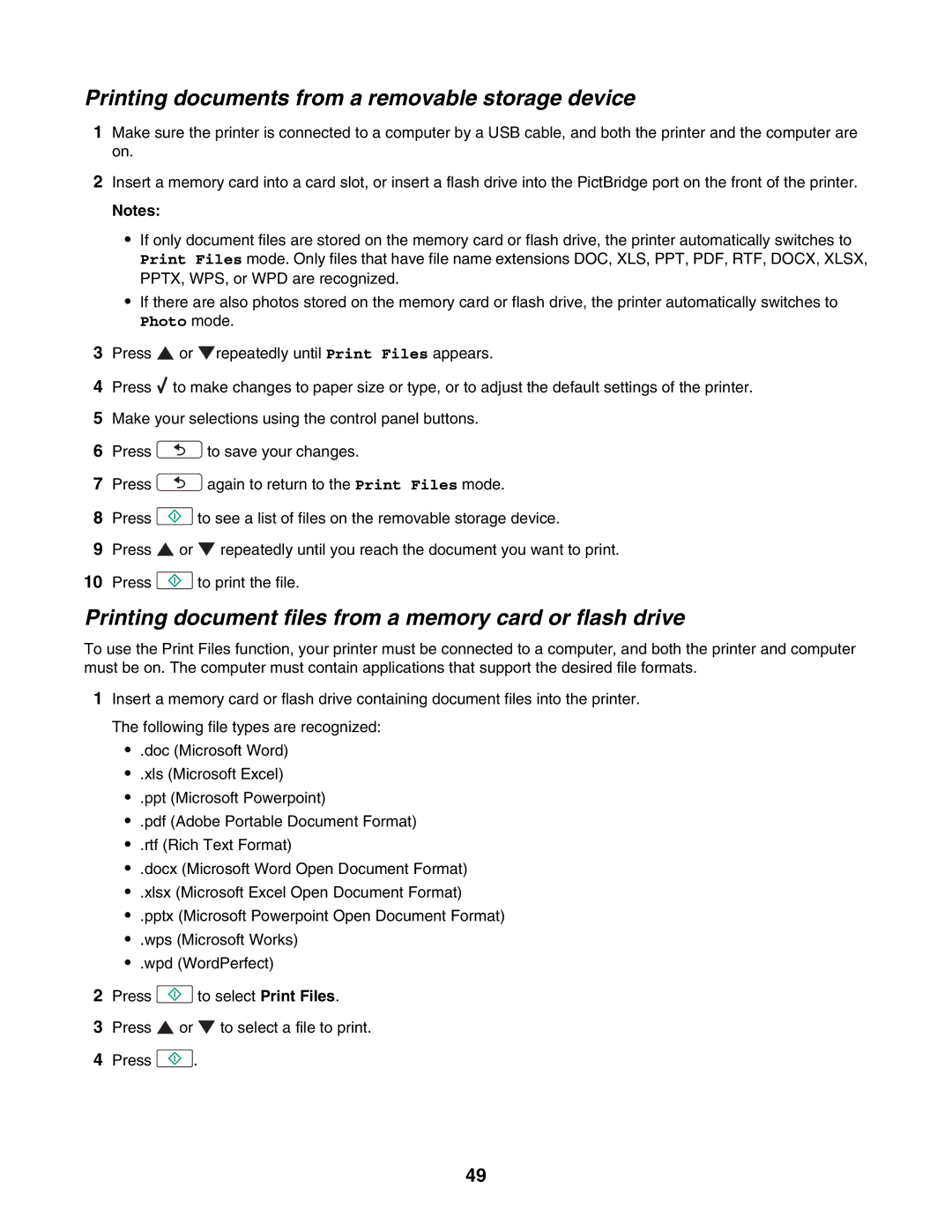 Lexmark 4800 Series manual Printing documents from a removable storage device 