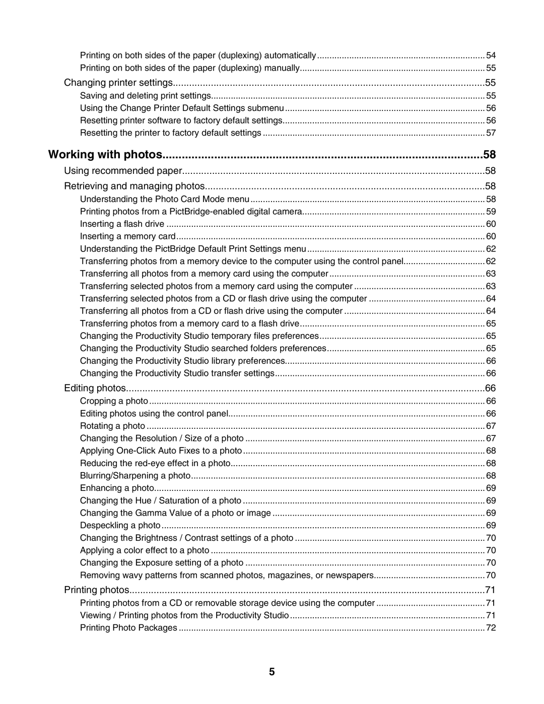 Lexmark 4800 Series manual Working with photos, Changing printer settings 