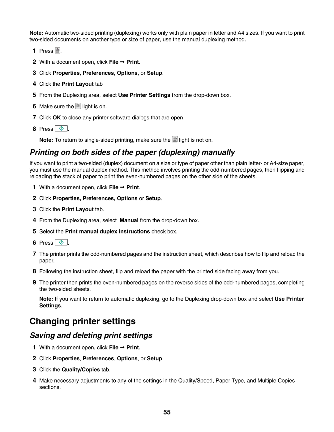 Lexmark 4800 Series Changing printer settings, Printing on both sides of the paper duplexing manually 