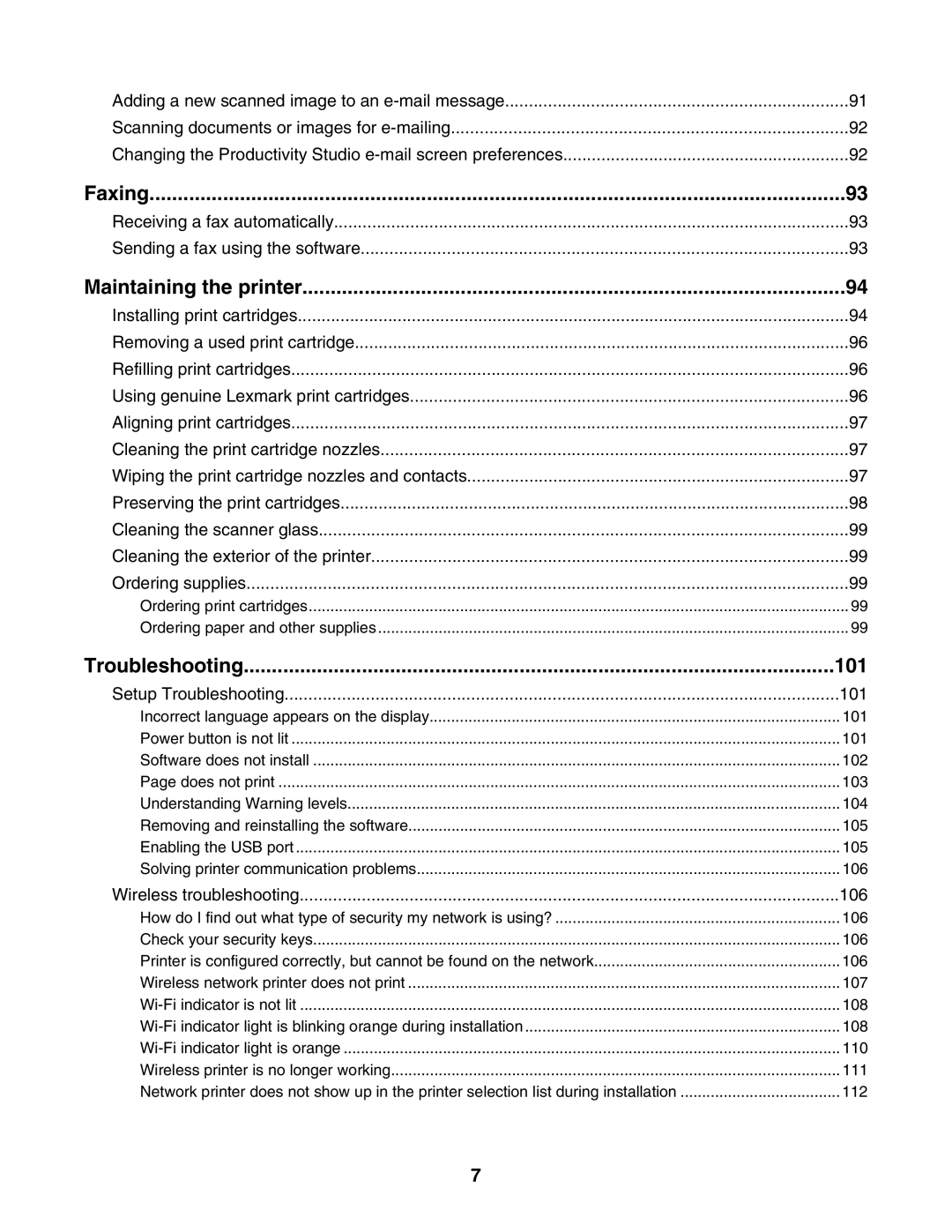 Lexmark 4800 Series manual Faxing, Maintaining the printer, Troubleshooting 