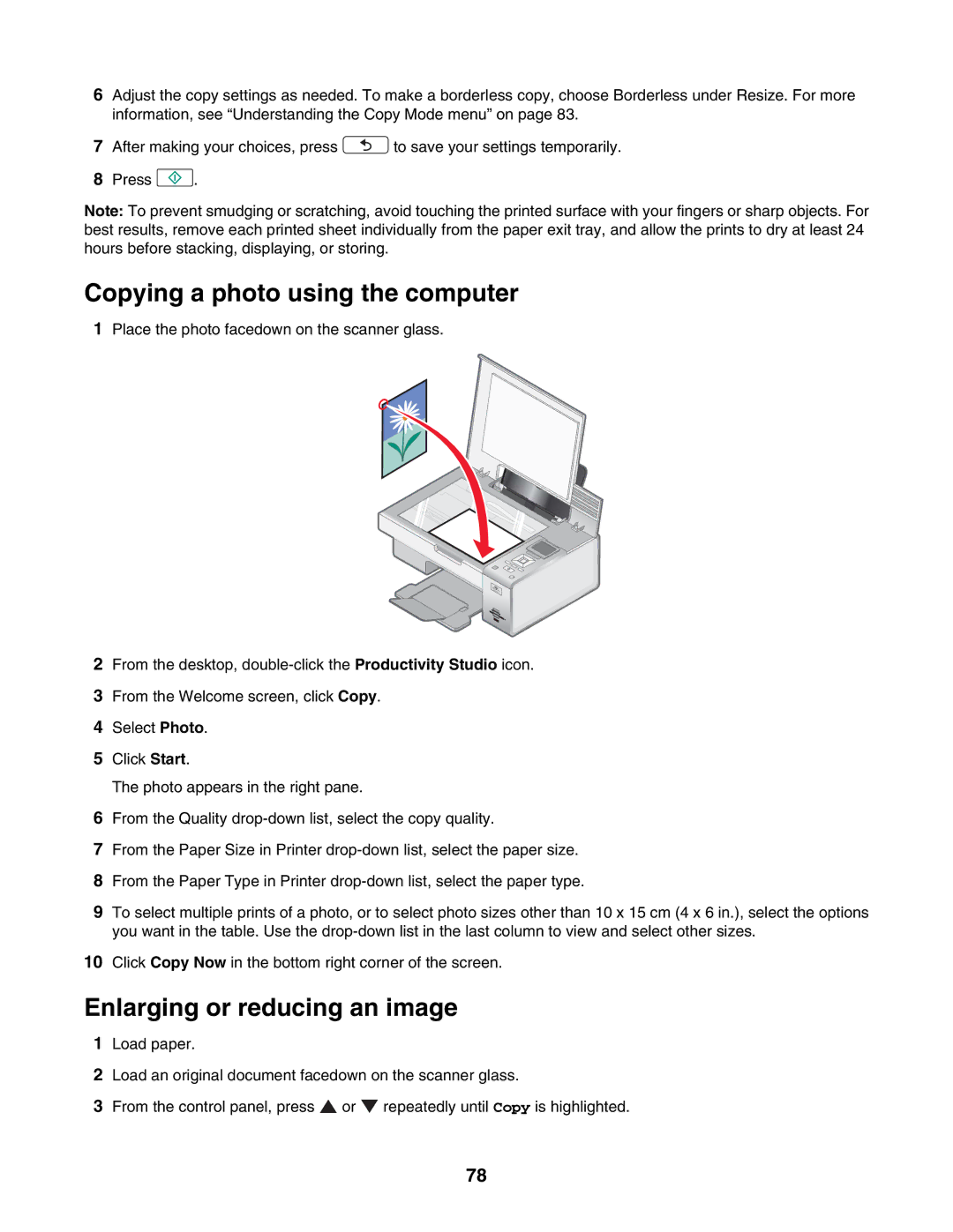 Lexmark 4800 Series manual Copying a photo using the computer, Enlarging or reducing an image 