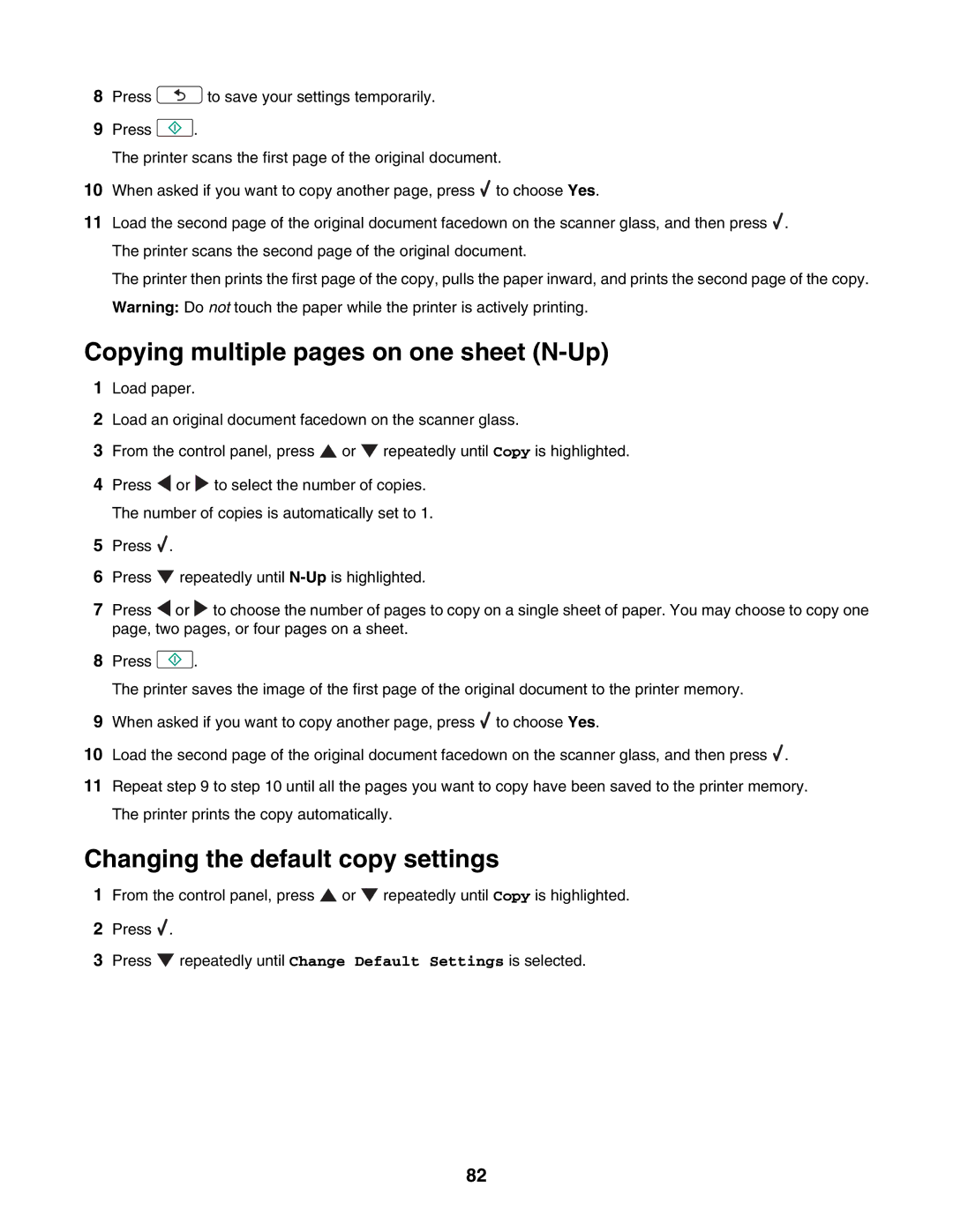 Lexmark 4800 Series manual Copying multiple pages on one sheet N-Up, Changing the default copy settings 