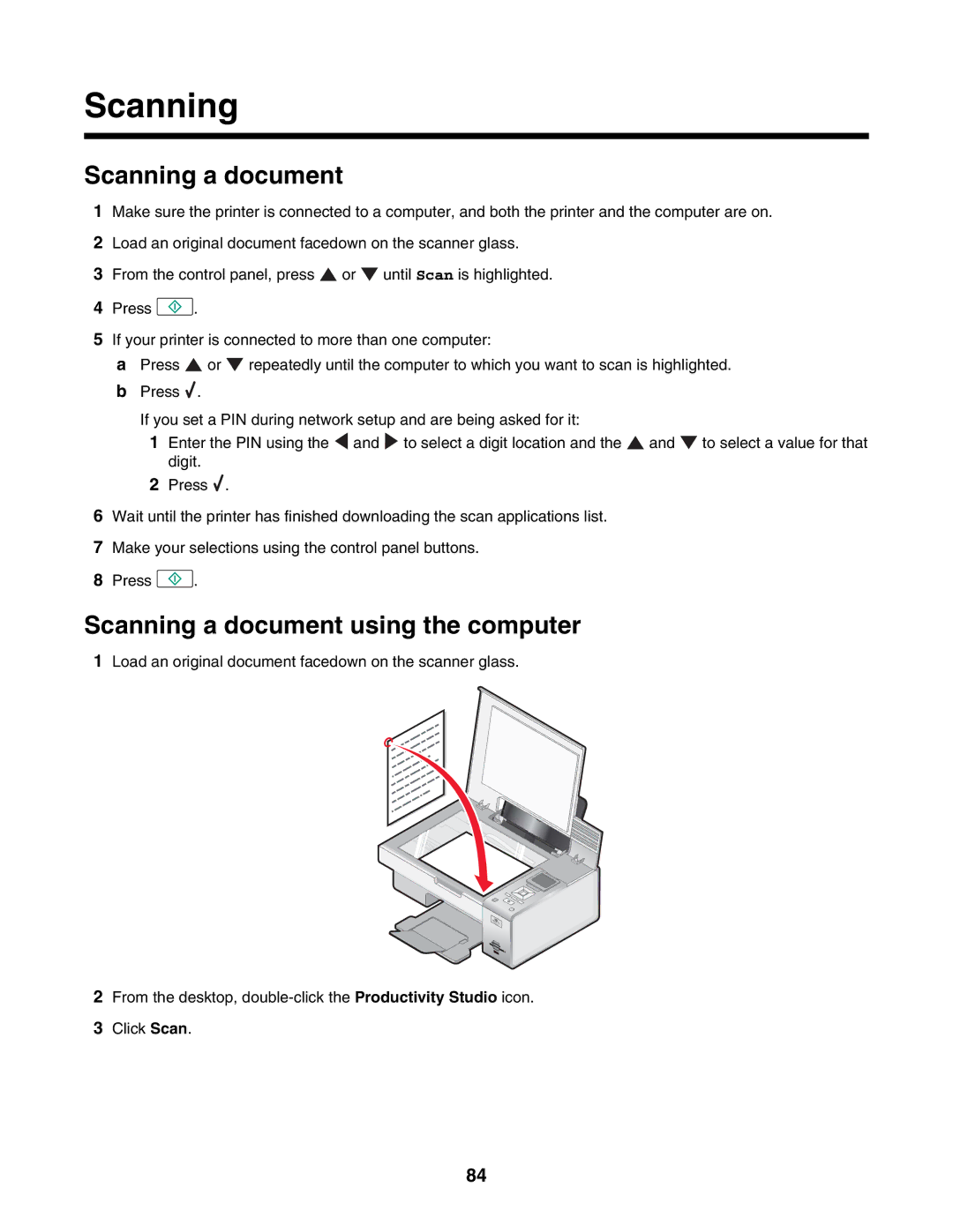 Lexmark 4800 Series manual Scanning a document using the computer 