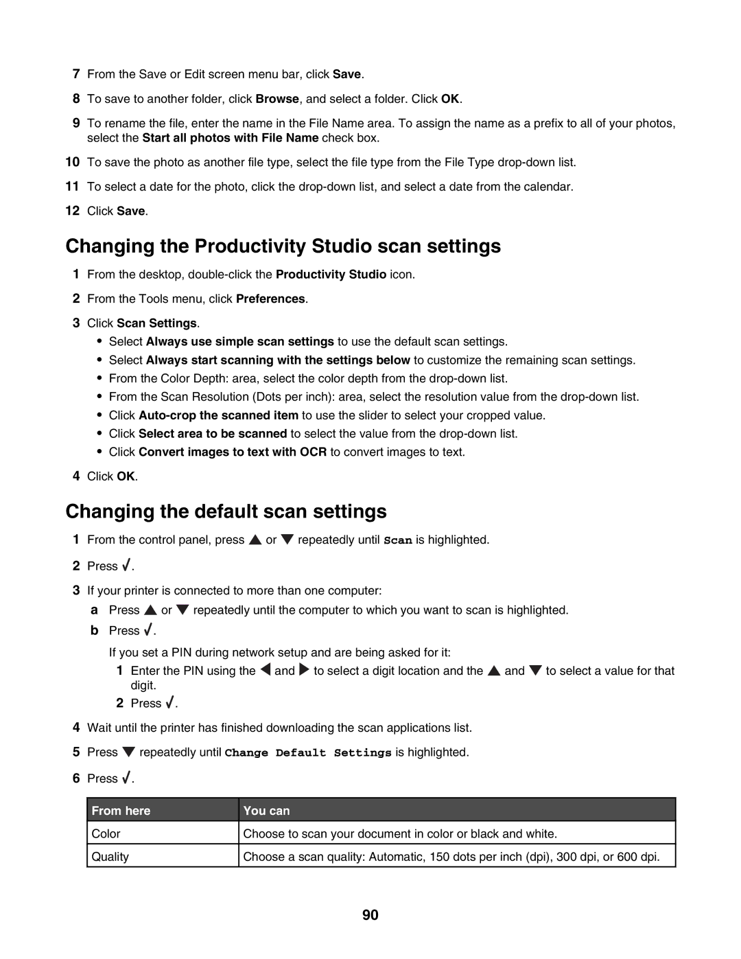 Lexmark 4800 Series manual Changing the Productivity Studio scan settings, Changing the default scan settings 