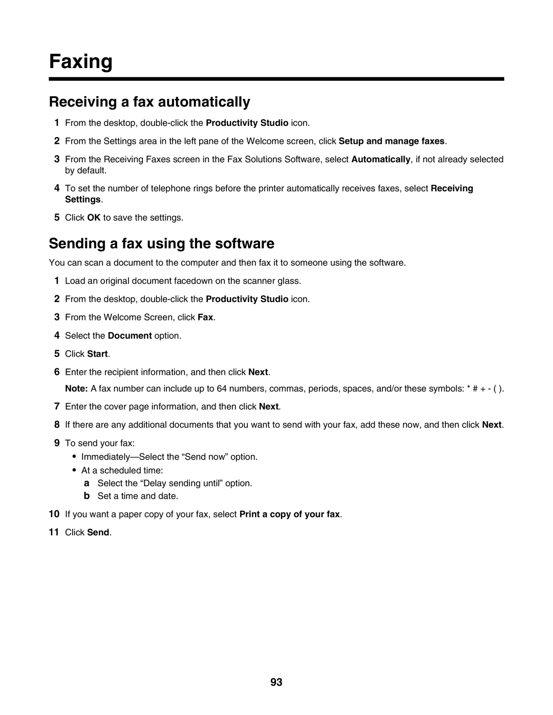 Lexmark 4800 Series manual Faxing, Receiving a fax automatically, Sending a fax using the software 