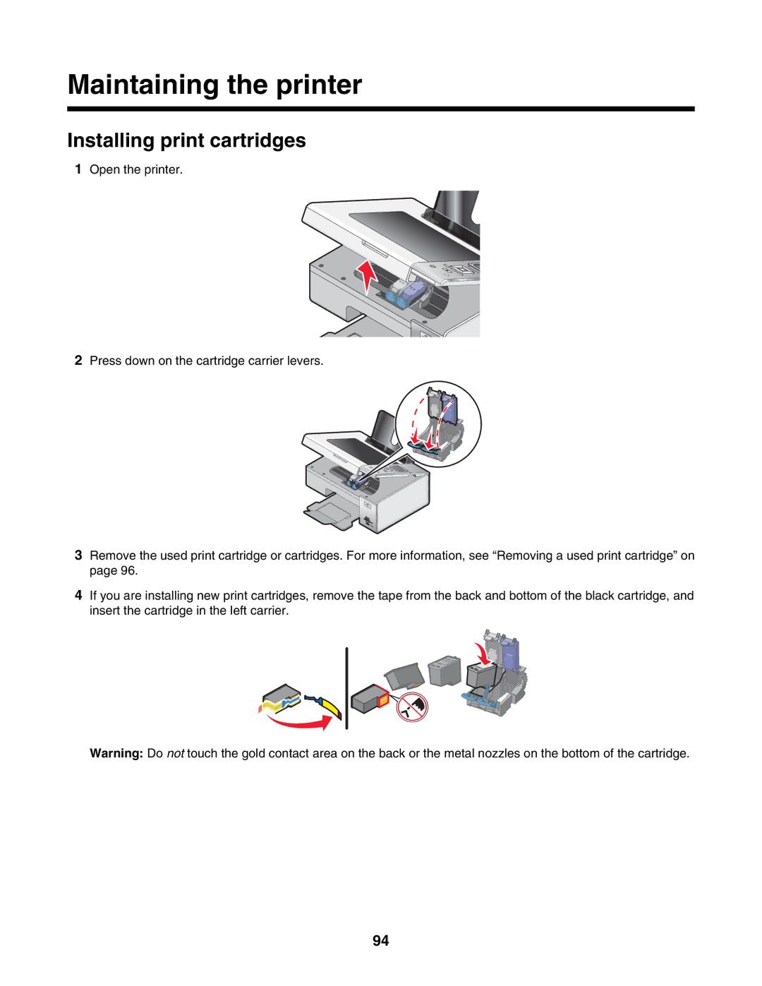 Lexmark 4800 Series manual Maintaining the printer, Installing print cartridges 