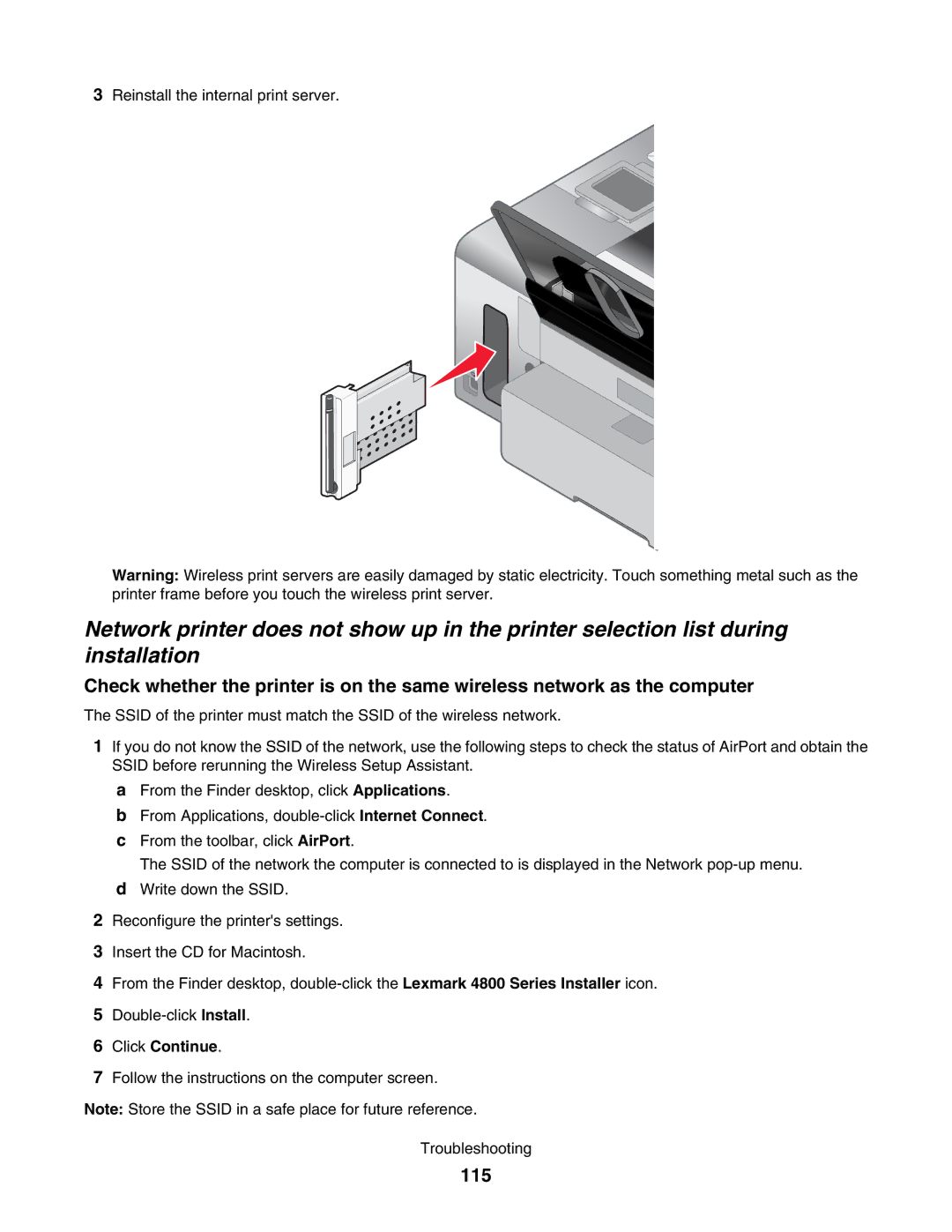 Lexmark 4800 manual 115, Click Continue 