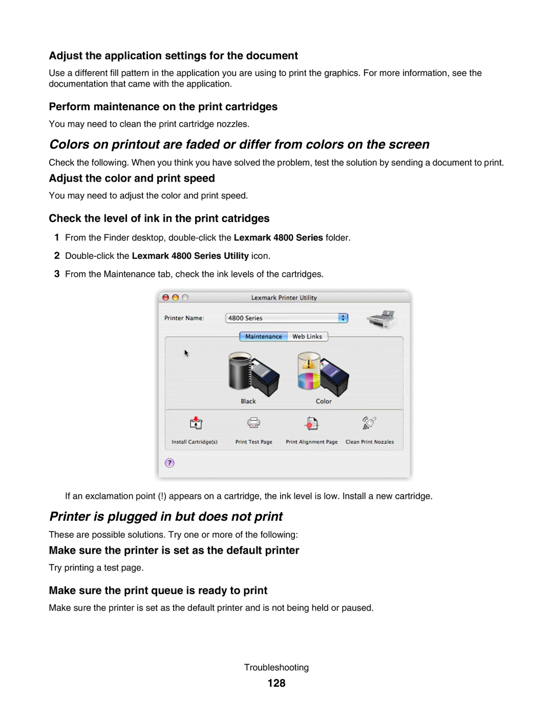 Lexmark 4800 manual Printer is plugged in but does not print 