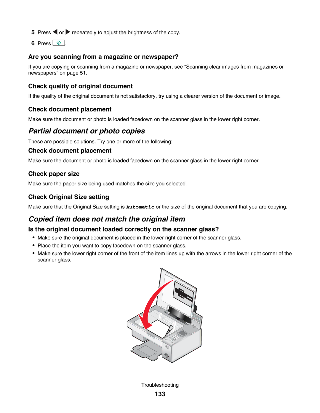 Lexmark 4800 manual Partial document or photo copies, Copied item does not match the original item 