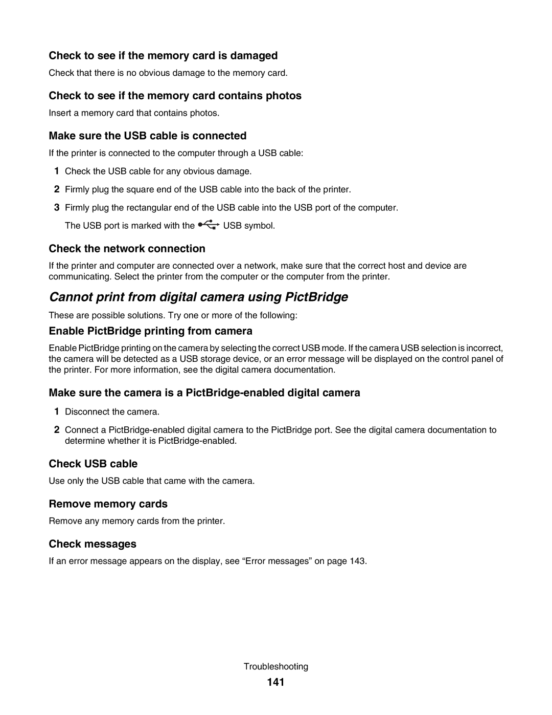 Lexmark 4800 manual Check to see if the memory card is damaged, Check to see if the memory card contains photos, 141 