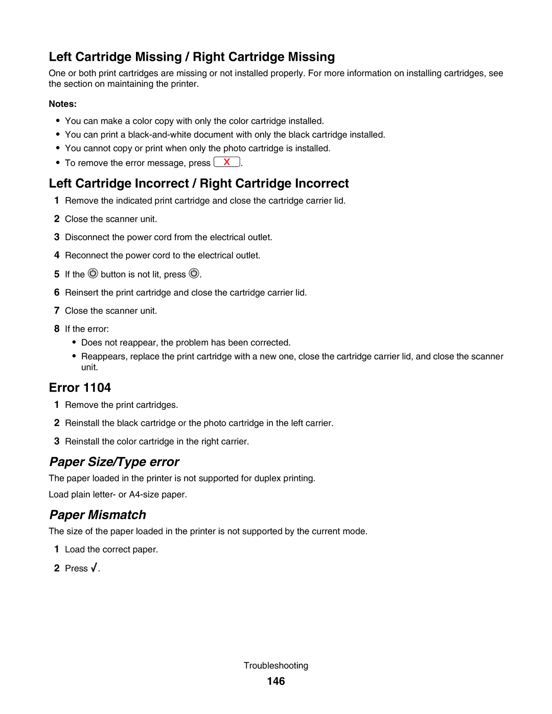 Lexmark 4800 manual Paper Size/Type error, Paper Mismatch, 146 