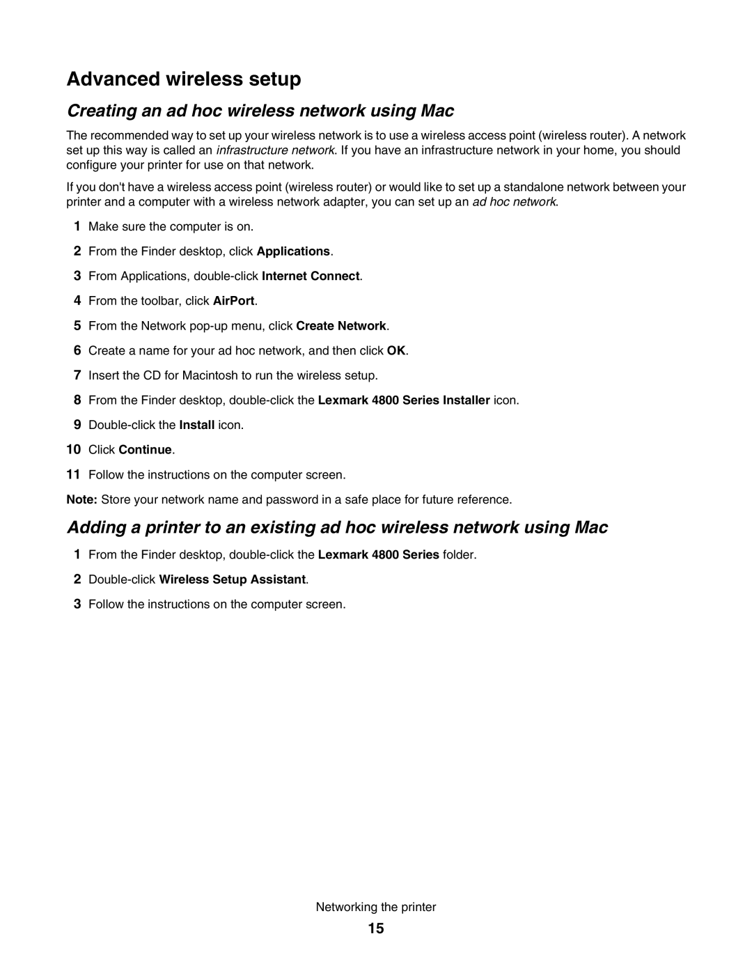 Lexmark 4800 Advanced wireless setup, Creating an ad hoc wireless network using Mac, Double-clickWireless Setup Assistant 