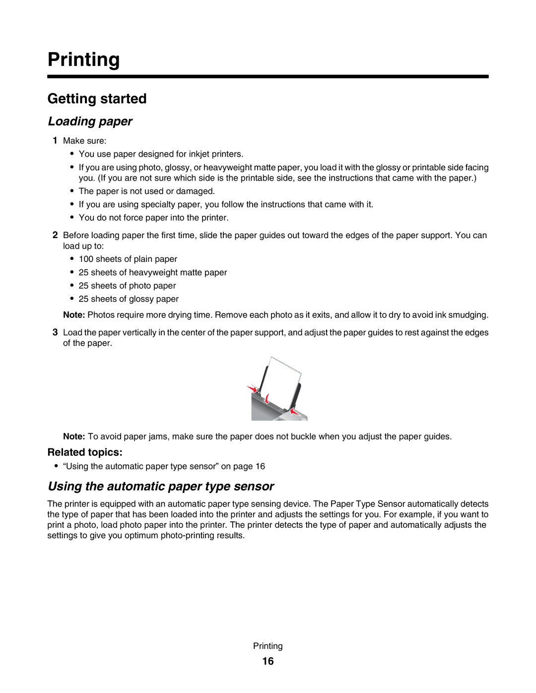 Lexmark 4800 manual Getting started, Loading paper, Using the automatic paper type sensor 