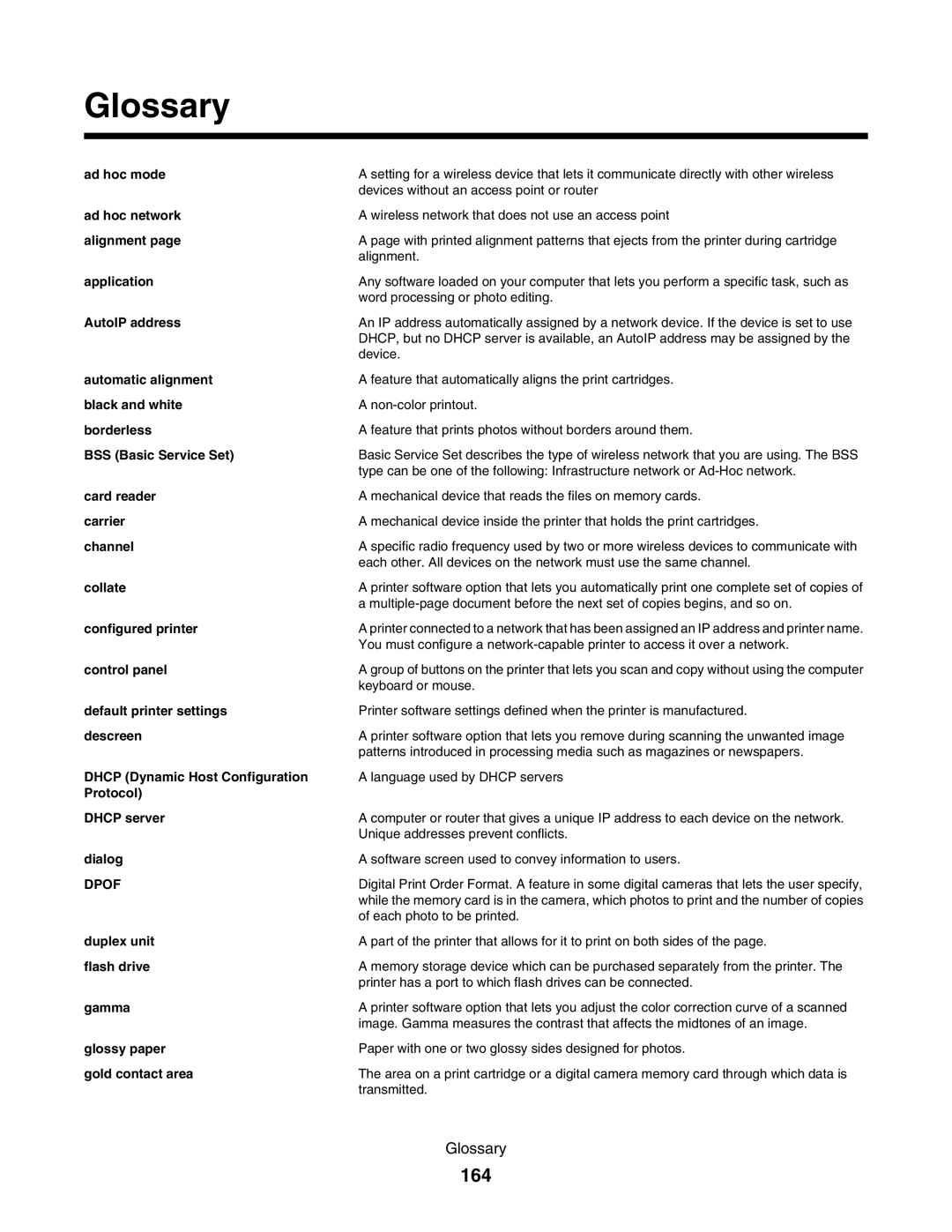 Lexmark 4800 manual Glossary, 164 