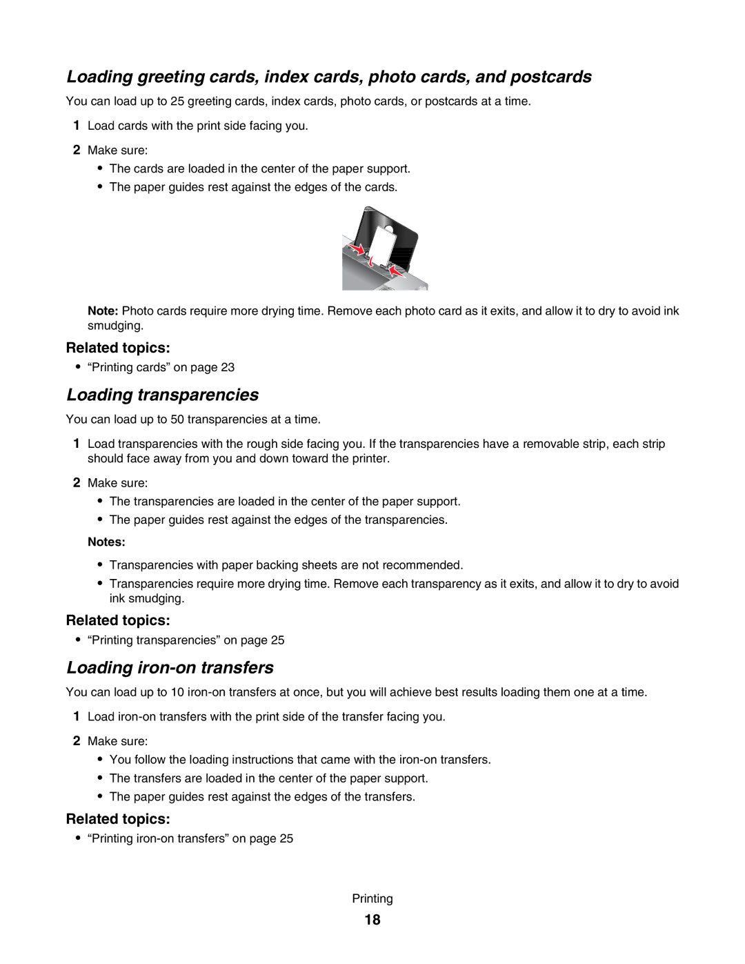 Lexmark 4800 manual Loading transparencies, Loading iron-on transfers 