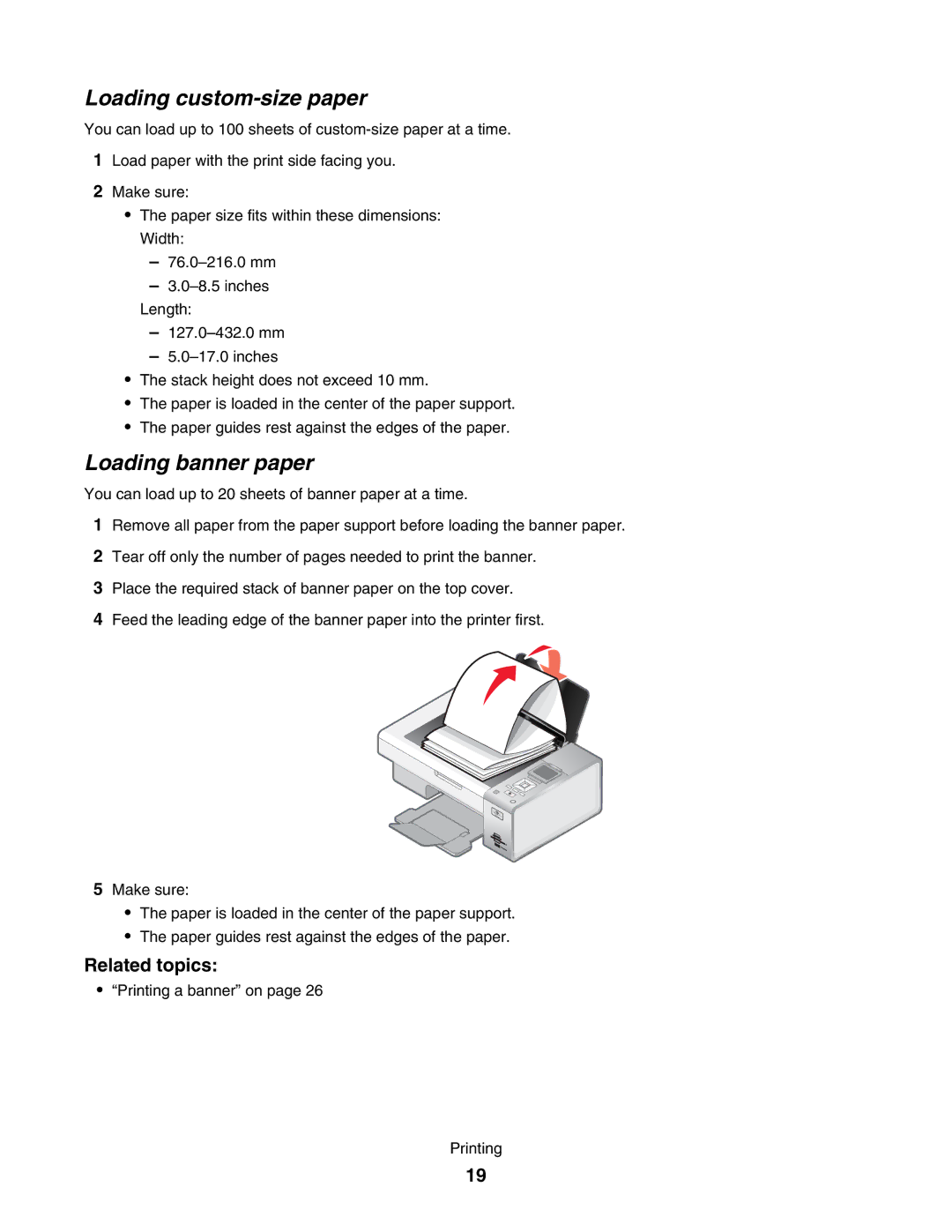 Lexmark 4800 manual Loading custom-size paper, Loading banner paper 