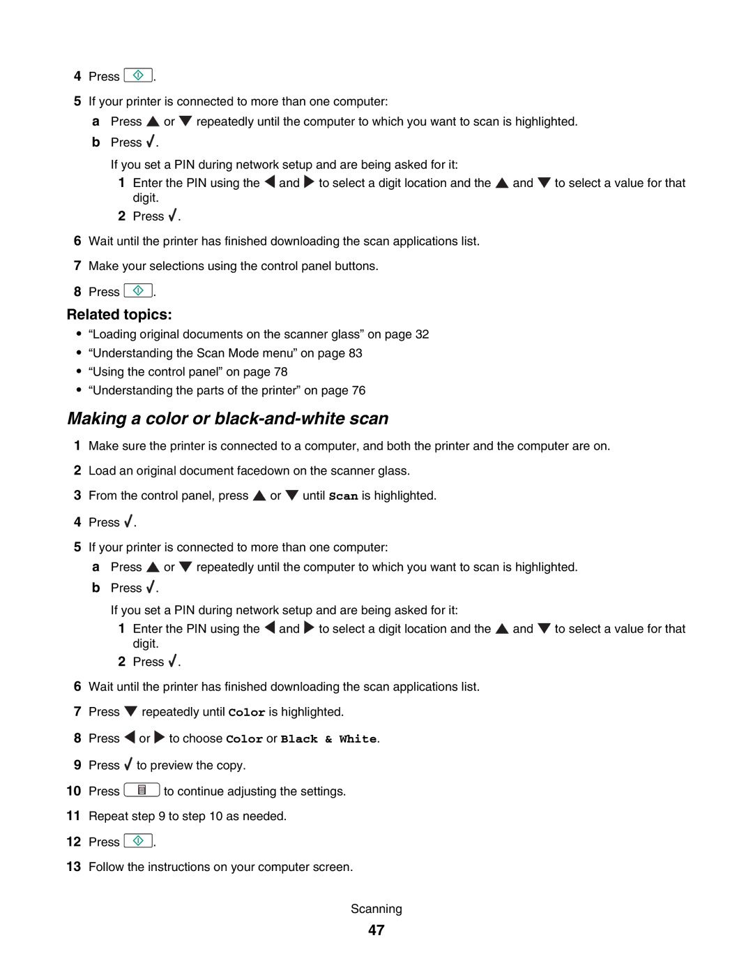 Lexmark 4800 manual Making a color or black-and-white scan 