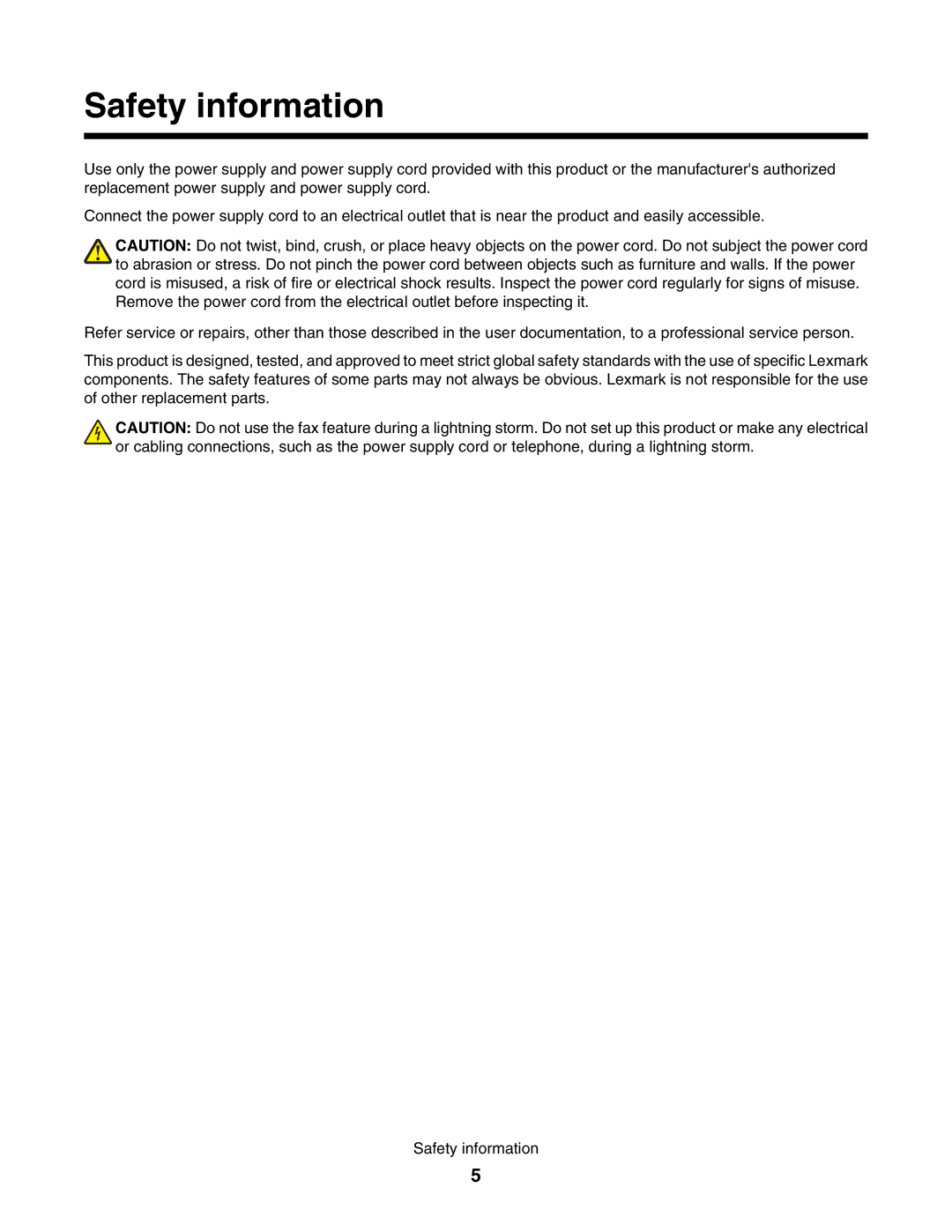 Lexmark 4800 manual Safety information 