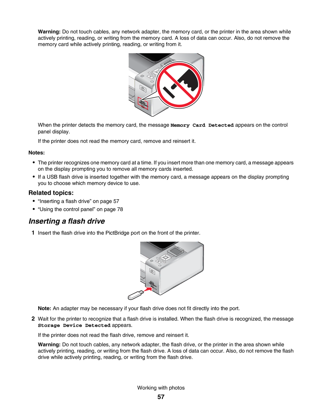 Lexmark 4800 manual Inserting a flash drive 