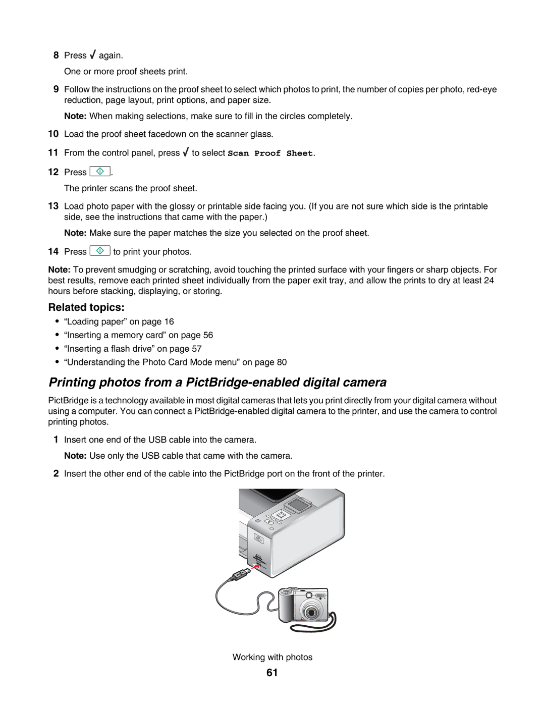 Lexmark 4800 manual Printing photos from a PictBridge-enabled digital camera 