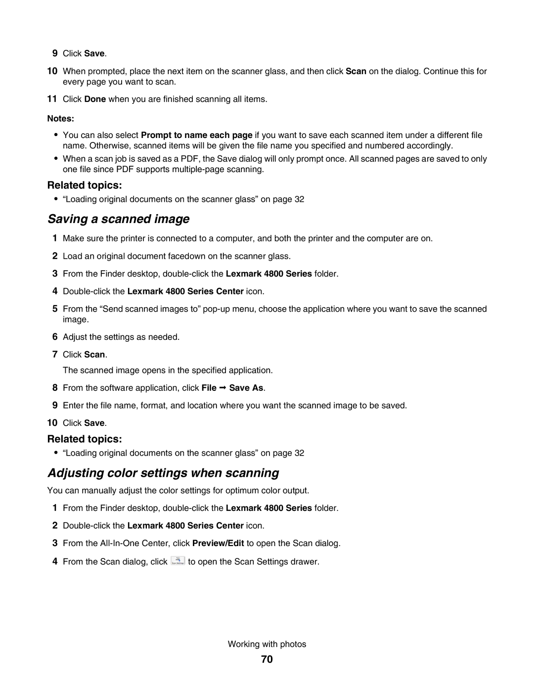 Lexmark 4800 manual Saving a scanned image 