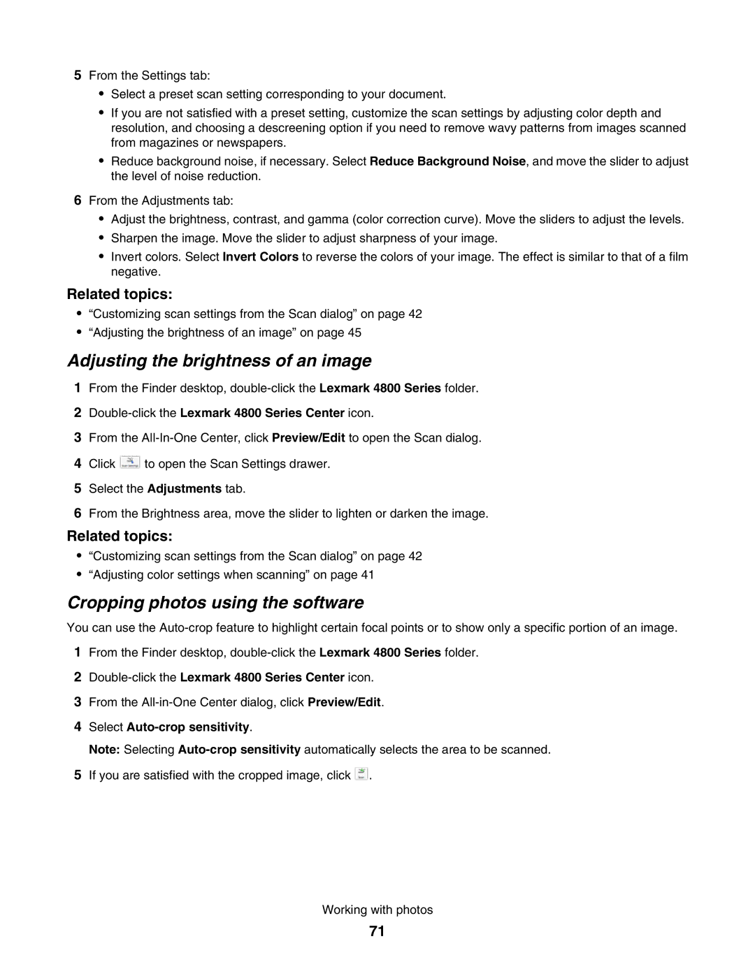 Lexmark 4800 manual Adjusting the brightness of an image 