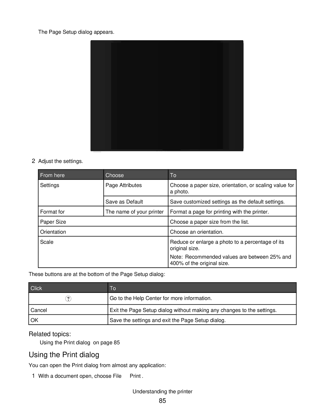 Lexmark 4800 manual Using the Print dialog, From here Choose 