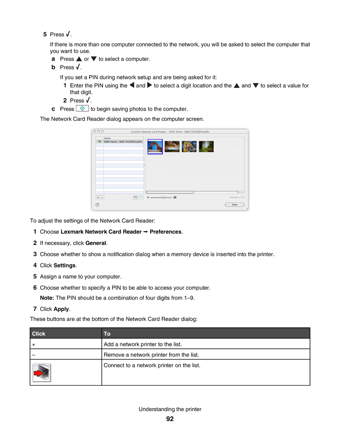 Lexmark 4800 manual Choose Lexmark Network Card Reader Œ Preferences, Click Settings 