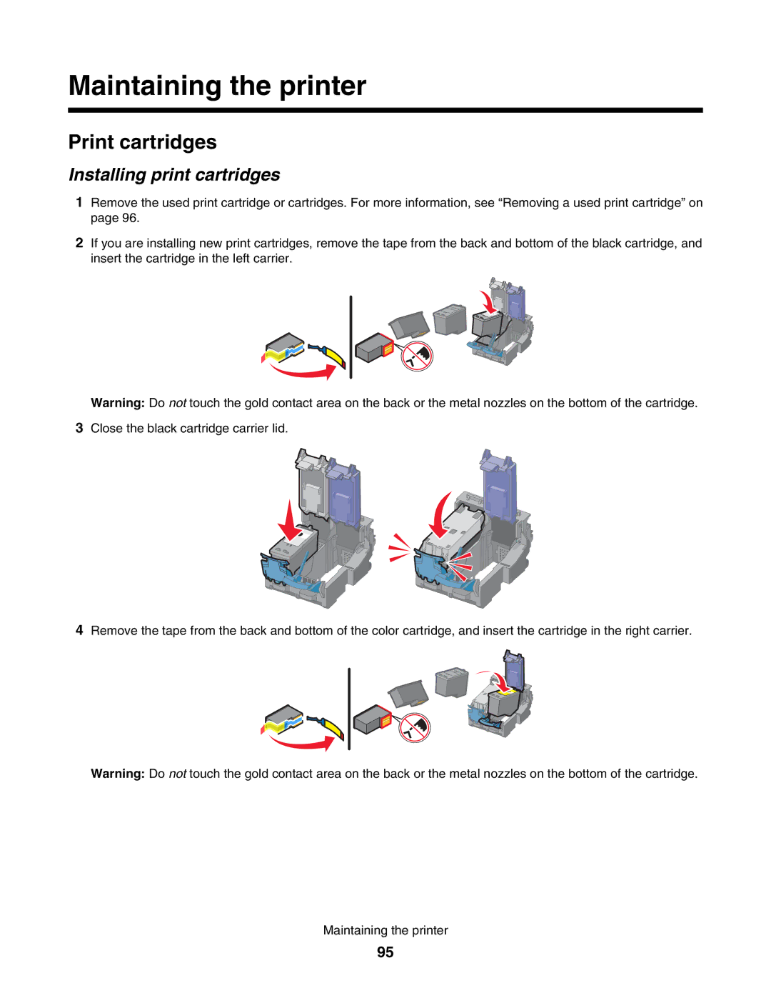 Lexmark 4800 manual Print cartridges, Installing print cartridges 