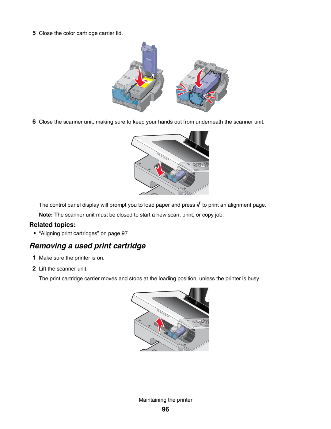 Lexmark 4800 manual Removing a used print cartridge 