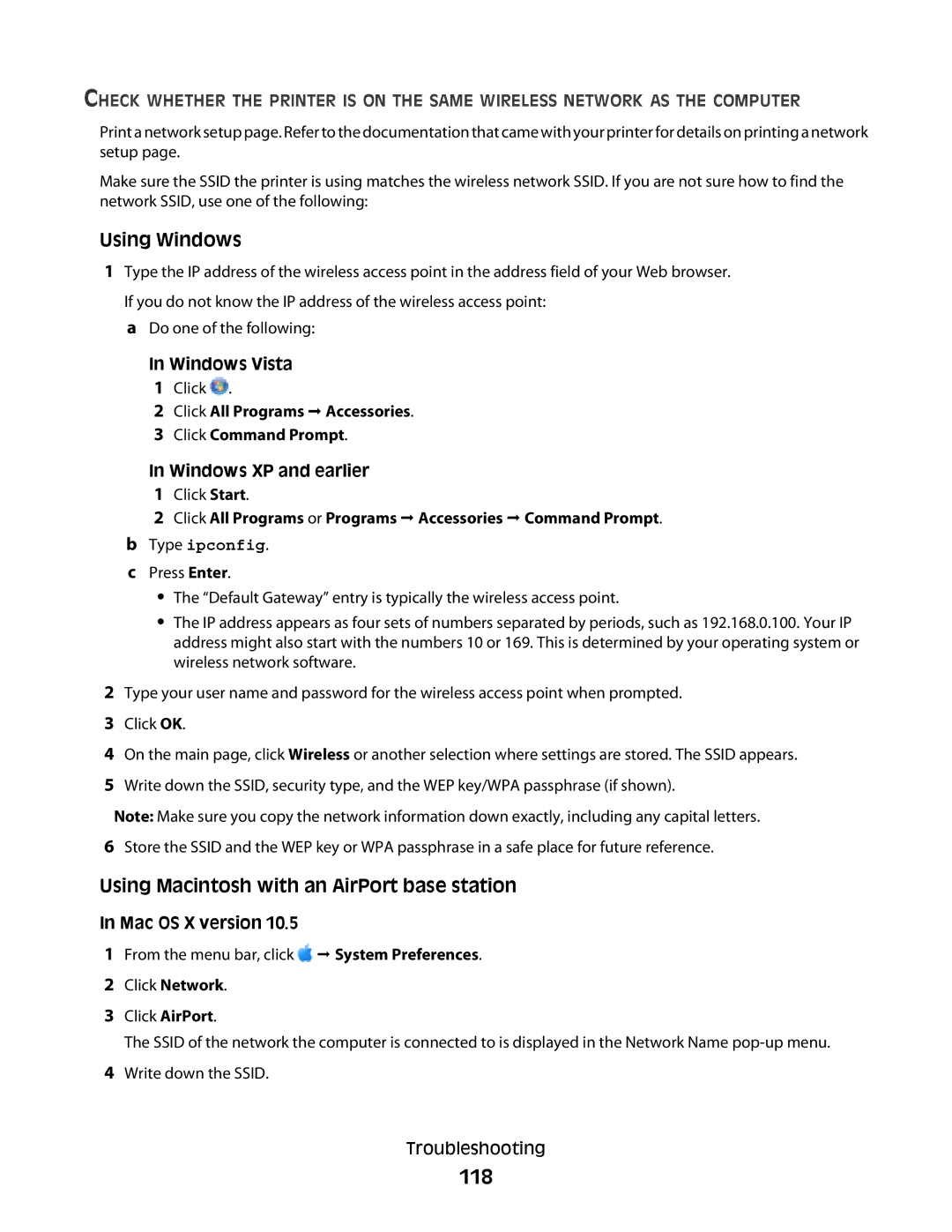 Lexmark 4900 Series manual 118, Using Macintosh with an AirPort base station 