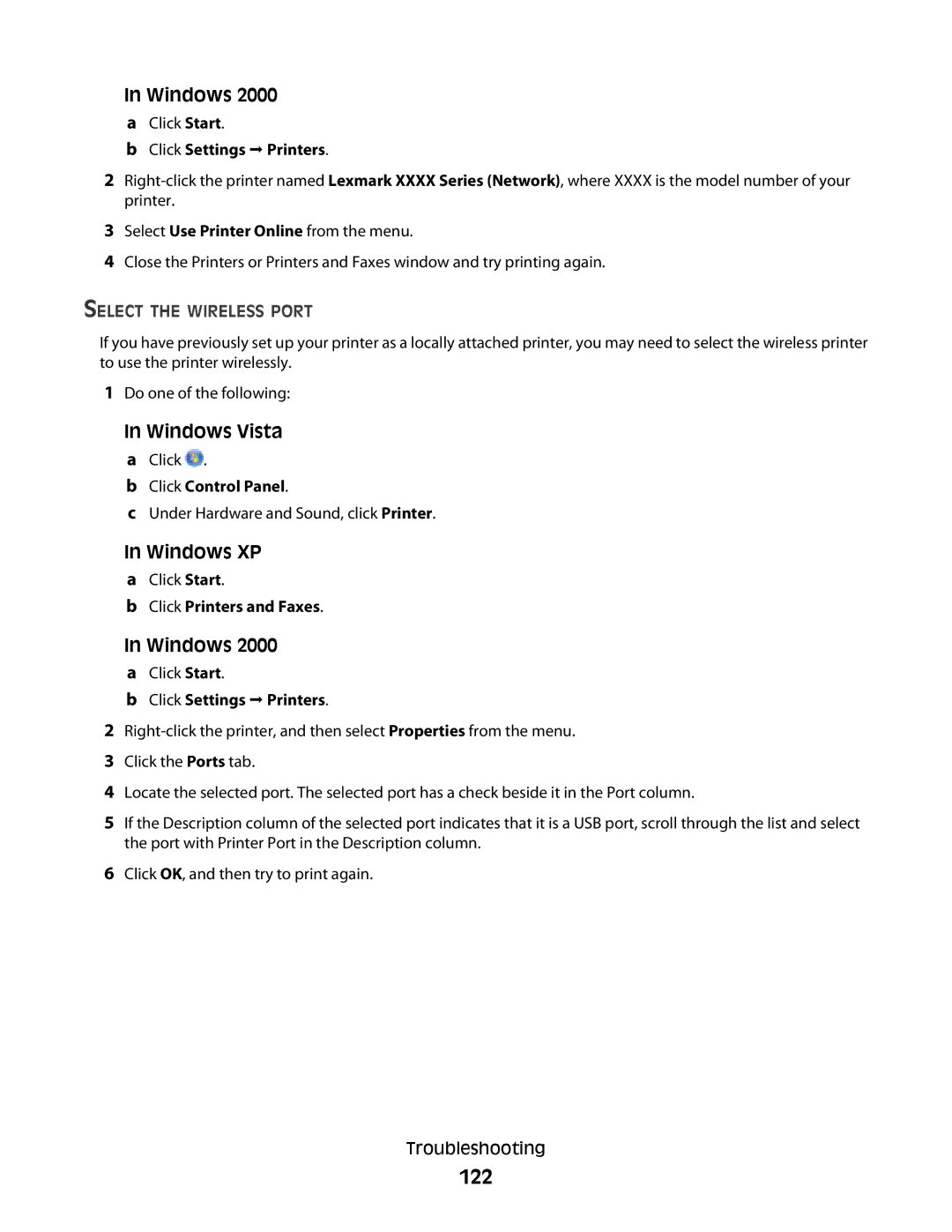 Lexmark 4900 Series manual 122, Select the Wireless Port 