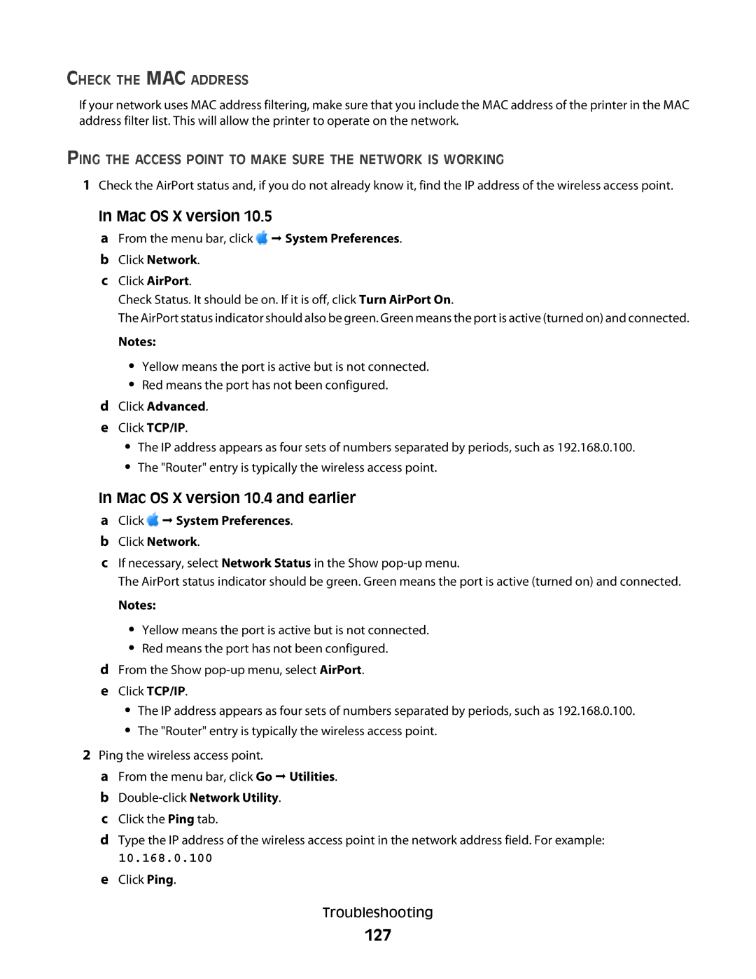 Lexmark 4900 Series manual 127, Check the MAC Address, Double-clickNetwork Utility 