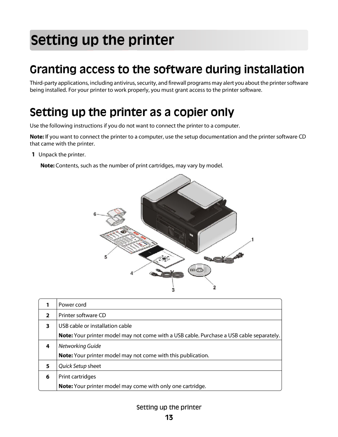 Lexmark 4900 Series manual Setting up the printer, Granting access to the software during installation 